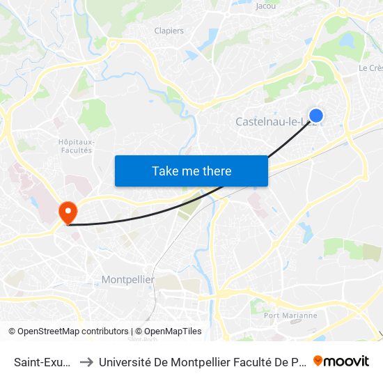 Saint-Exupéry to Université De Montpellier Faculté De Pharmacie map