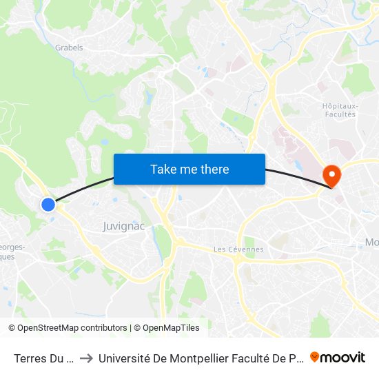 Terres Du Sud to Université De Montpellier Faculté De Pharmacie map