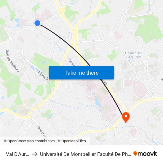 Val D'Aurelle to Université De Montpellier Faculté De Pharmacie map