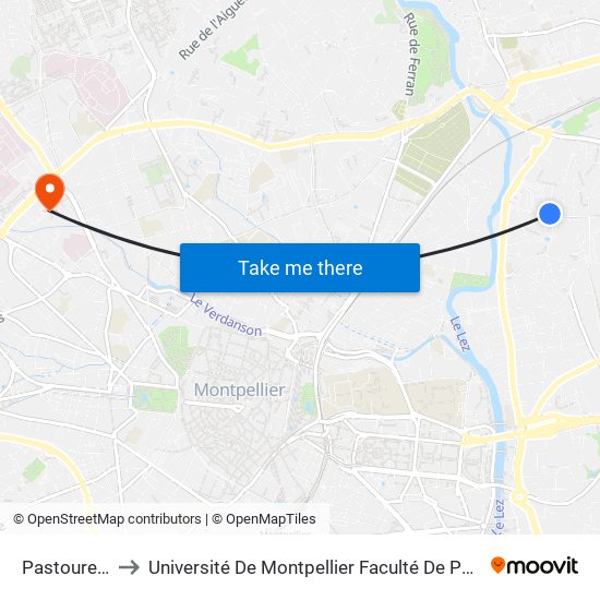Pastourelles to Université De Montpellier Faculté De Pharmacie map