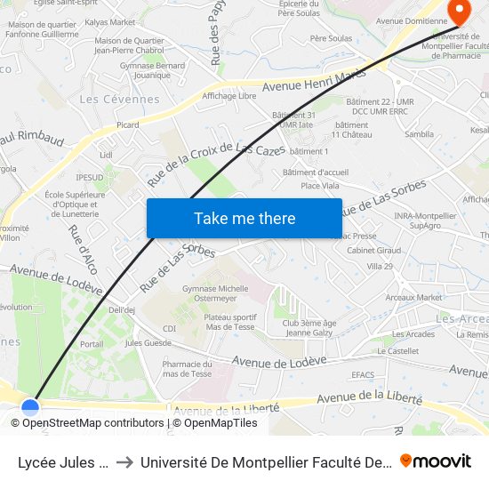 Lycée Jules Ferry to Université De Montpellier Faculté De Pharmacie map