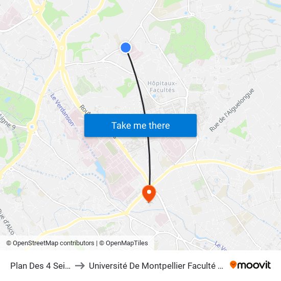 Plan Des 4 Seigneurs to Université De Montpellier Faculté De Pharmacie map