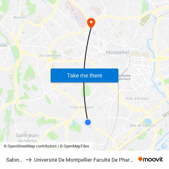 Sabines to Université De Montpellier Faculté De Pharmacie map