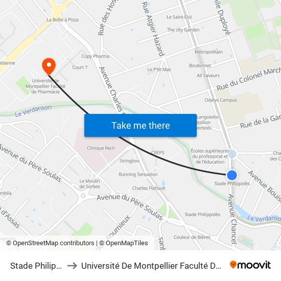 Stade Philippidès to Université De Montpellier Faculté De Pharmacie map