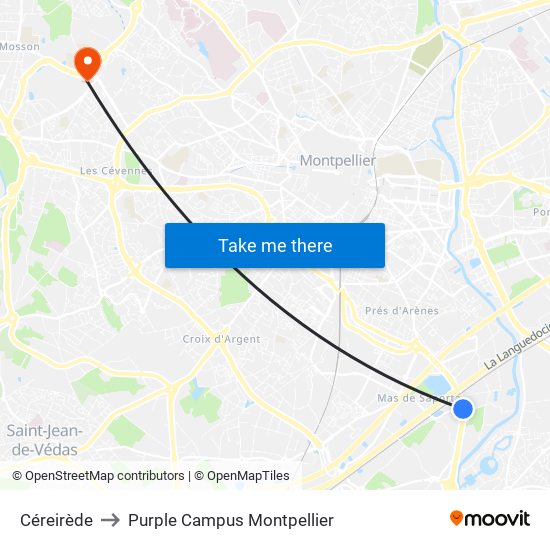 Céreirède to Purple Campus Montpellier map