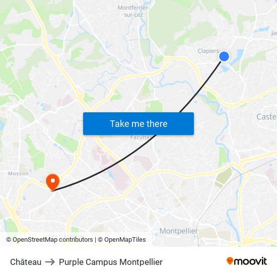 Château to Purple Campus Montpellier map