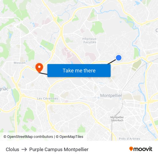 Clolus to Purple Campus Montpellier map