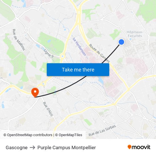 Gascogne to Purple Campus Montpellier map