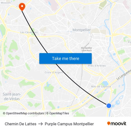 Chemin De Lattes to Purple Campus Montpellier map