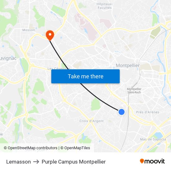 Lemasson to Purple Campus Montpellier map