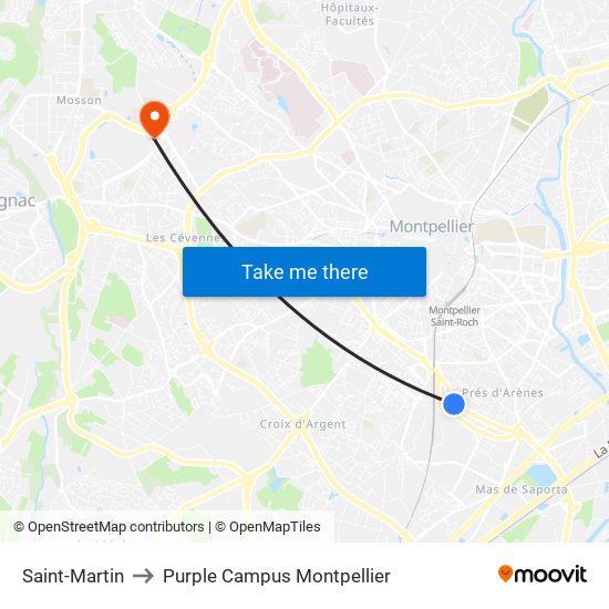 Saint-Martin to Purple Campus Montpellier map