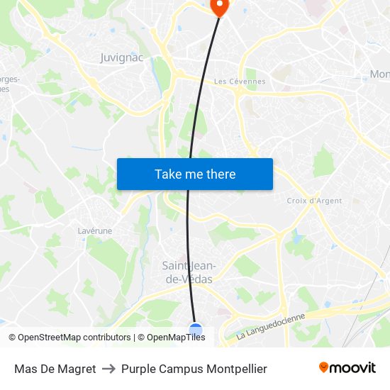 Mas De Magret to Purple Campus Montpellier map