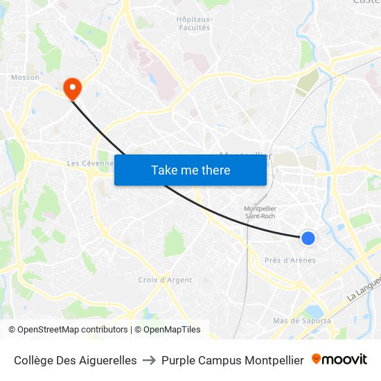 Collège Des Aiguerelles to Purple Campus Montpellier map