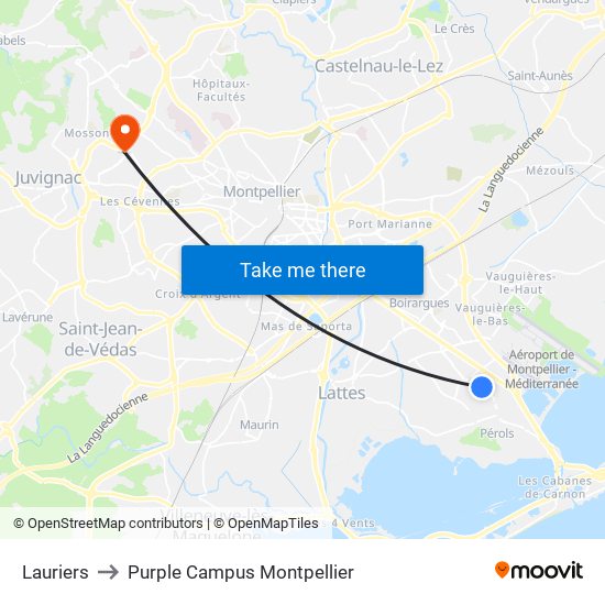 Lauriers to Purple Campus Montpellier map