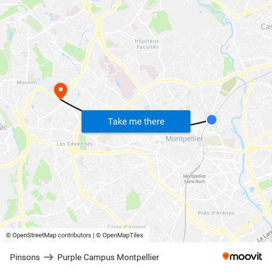 Pinsons to Purple Campus Montpellier map
