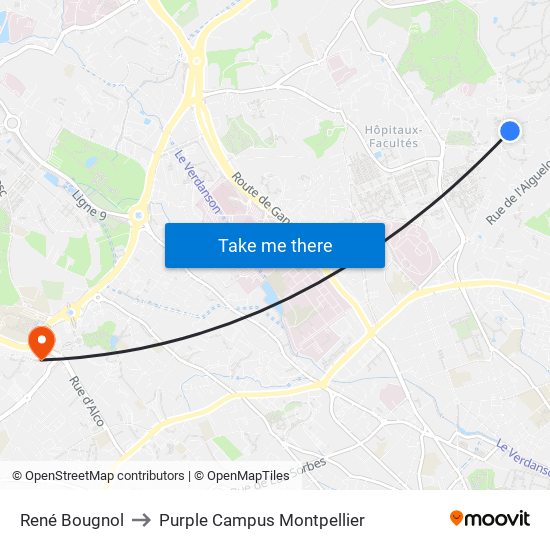 René Bougnol to Purple Campus Montpellier map
