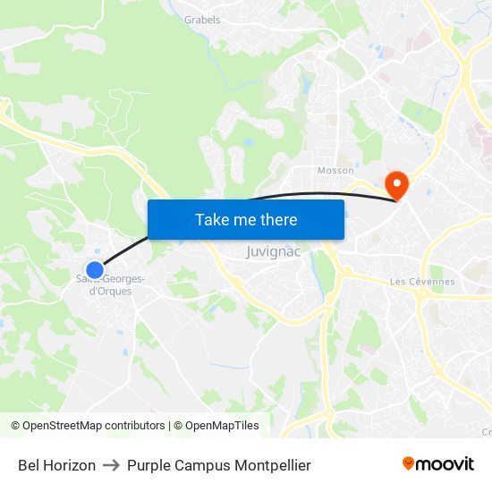 Bel Horizon to Purple Campus Montpellier map