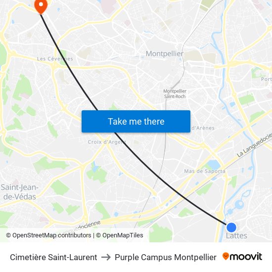 Cimetière Saint-Laurent to Purple Campus Montpellier map