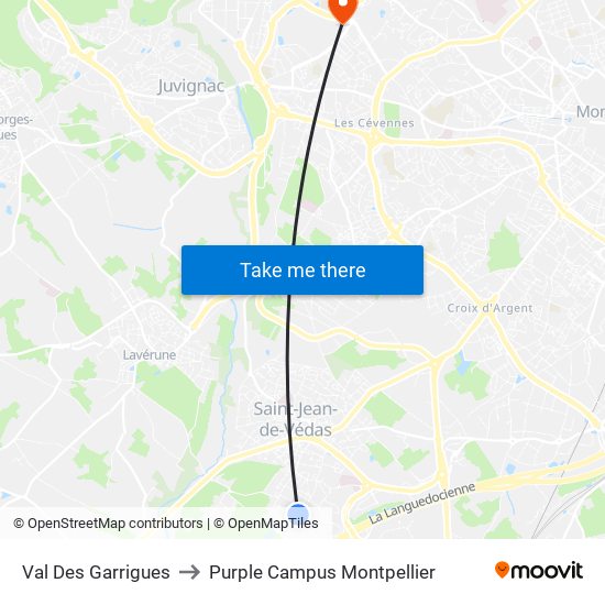 Val Des Garrigues to Purple Campus Montpellier map