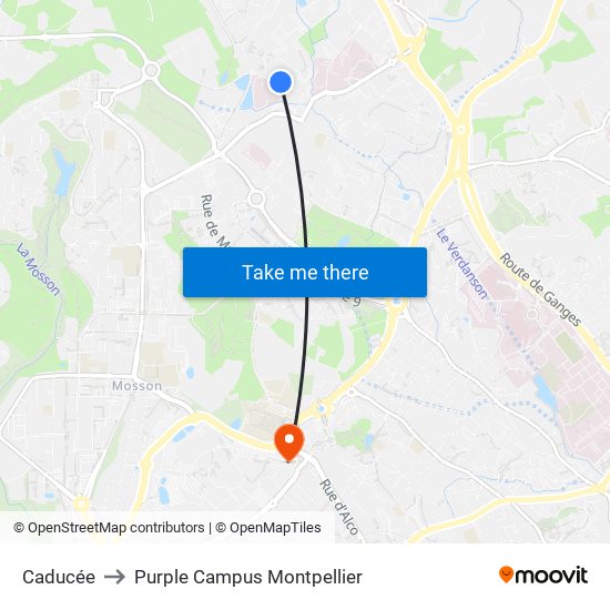 Caducée to Purple Campus Montpellier map