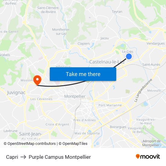 Capri to Purple Campus Montpellier map