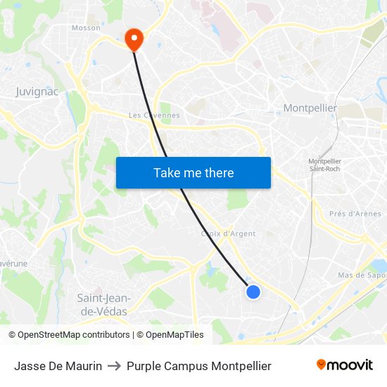 Jasse De Maurin to Purple Campus Montpellier map