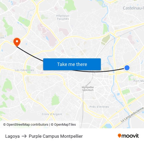 Lagoya to Purple Campus Montpellier map