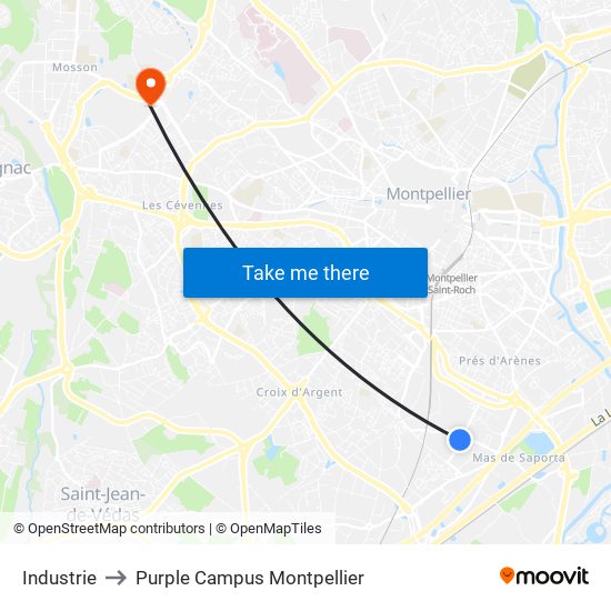 Industrie to Purple Campus Montpellier map