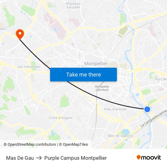 Mas De Gau to Purple Campus Montpellier map