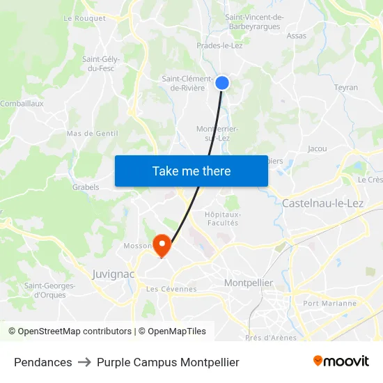 Pendances to Purple Campus Montpellier map