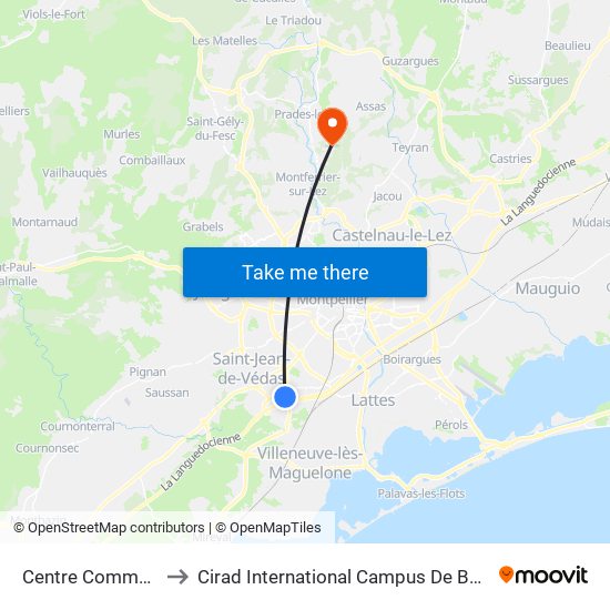 Centre Commercial to Cirad International Campus De Baillarguet map