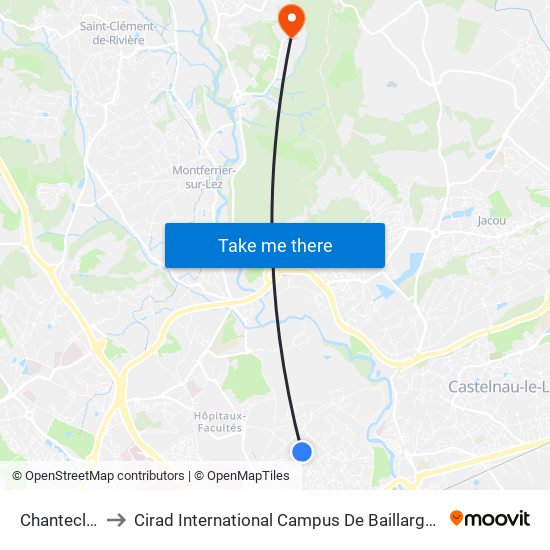 Chantecler to Cirad International Campus De Baillarguet map
