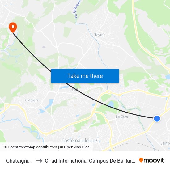 Châtaigniers to Cirad International Campus De Baillarguet map