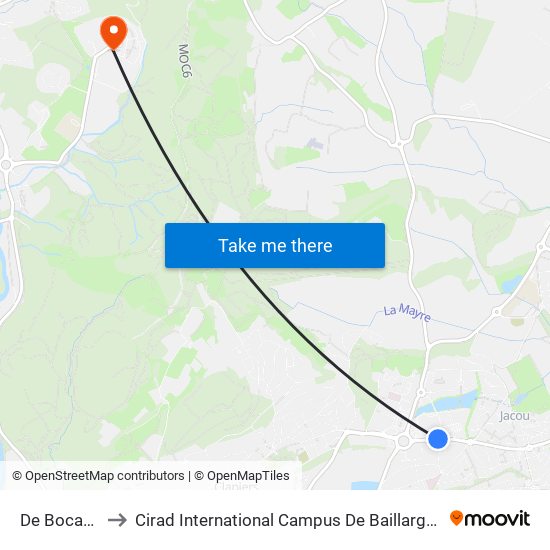 De Bocaud to Cirad International Campus De Baillarguet map