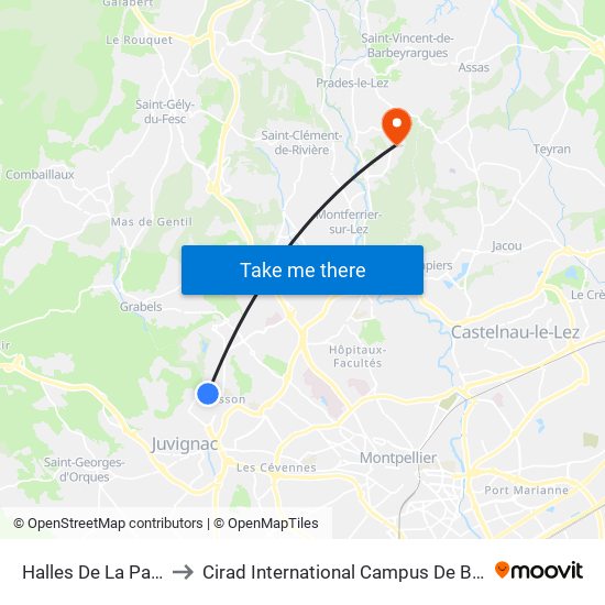 Halles De La Paillade to Cirad International Campus De Baillarguet map