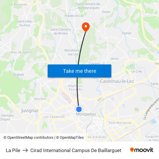 La Pile to Cirad International Campus De Baillarguet map