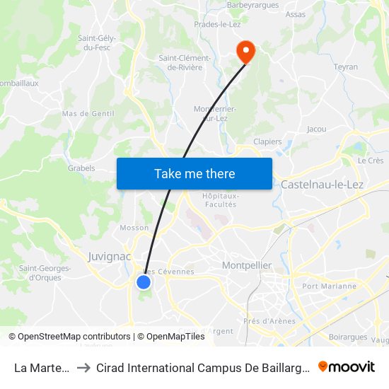 La Martelle to Cirad International Campus De Baillarguet map
