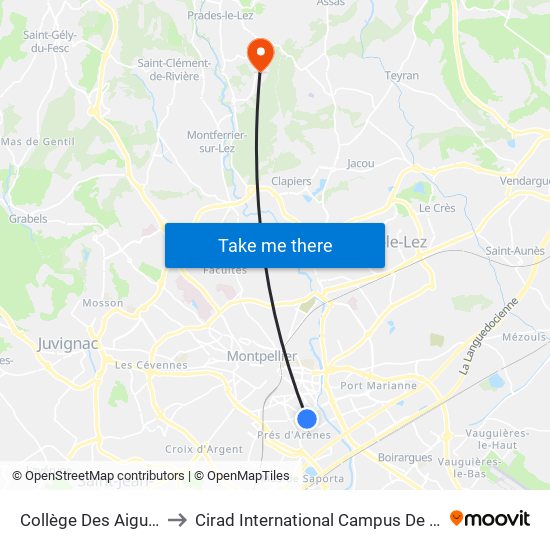 Collège Des Aiguerelles to Cirad International Campus De Baillarguet map