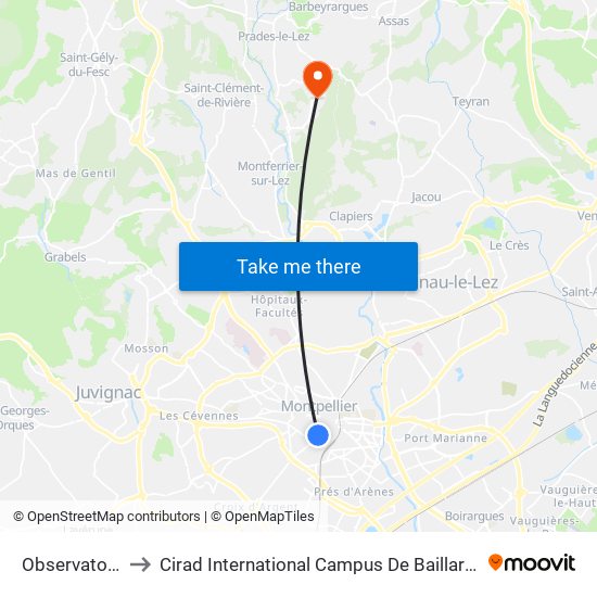 Observatoire to Cirad International Campus De Baillarguet map