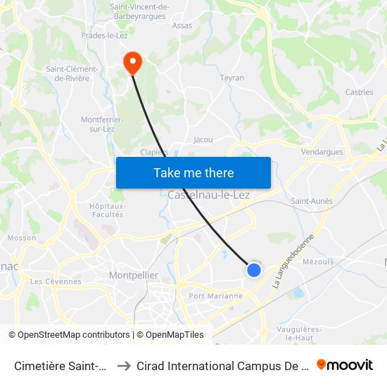 Cimetière Saint-Étienne to Cirad International Campus De Baillarguet map