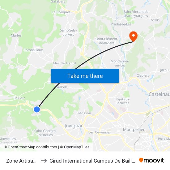 Zone Artisanale to Cirad International Campus De Baillarguet map