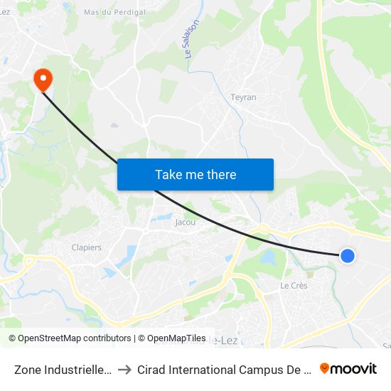 Zone Industrielle Bigos to Cirad International Campus De Baillarguet map