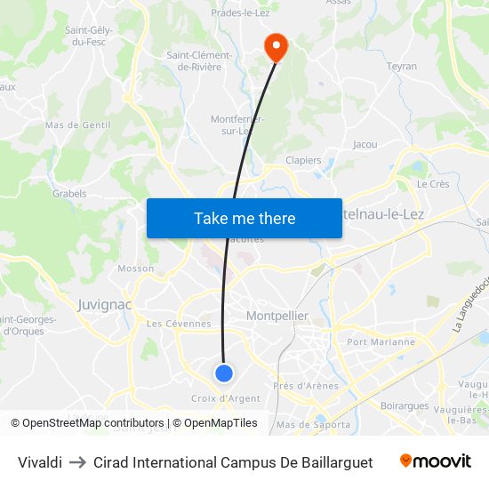 Vivaldi to Cirad International Campus De Baillarguet map