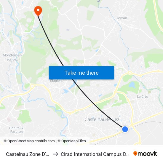 Castelnau Zone D'Activités to Cirad International Campus De Baillarguet map