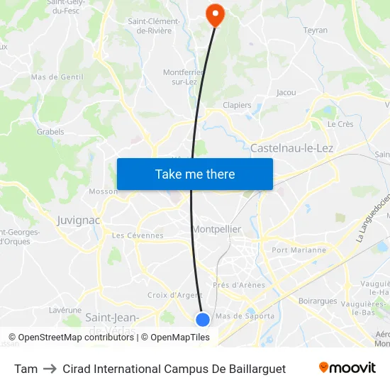 Tam to Cirad International Campus De Baillarguet map