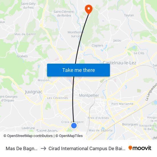 Mas De Bagnères to Cirad International Campus De Baillarguet map