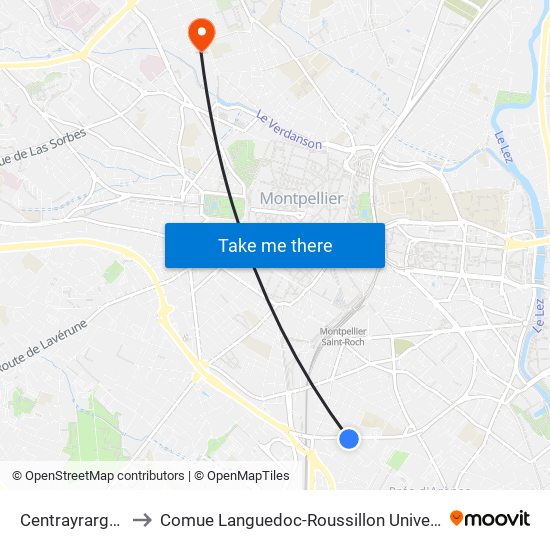 Centrayrargues to Comue Languedoc-Roussillon Universités map