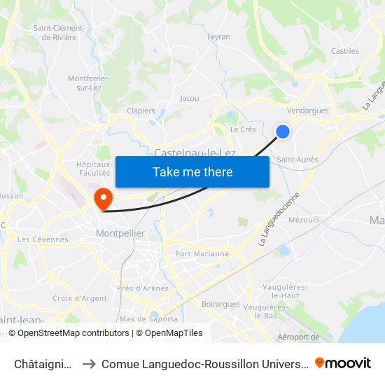 Châtaigniers to Comue Languedoc-Roussillon Universités map