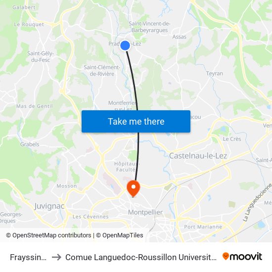 Frayssinet to Comue Languedoc-Roussillon Universités map
