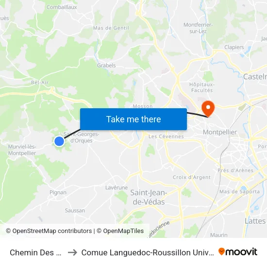 Chemin Des Pins to Comue Languedoc-Roussillon Universités map